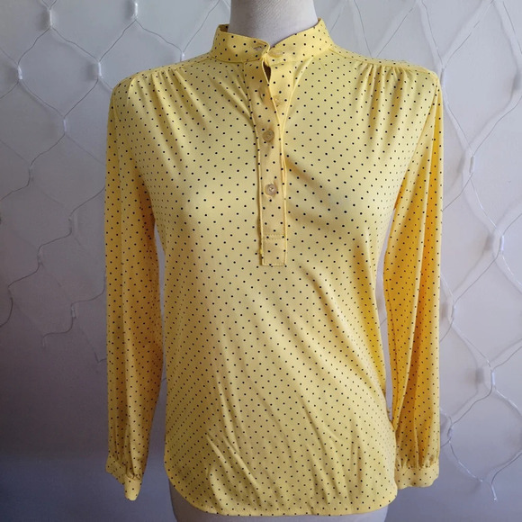 Vintage Polka-Dot Tunic Top / Yellow w/ Black / Fits Small - Picture 1 of 7